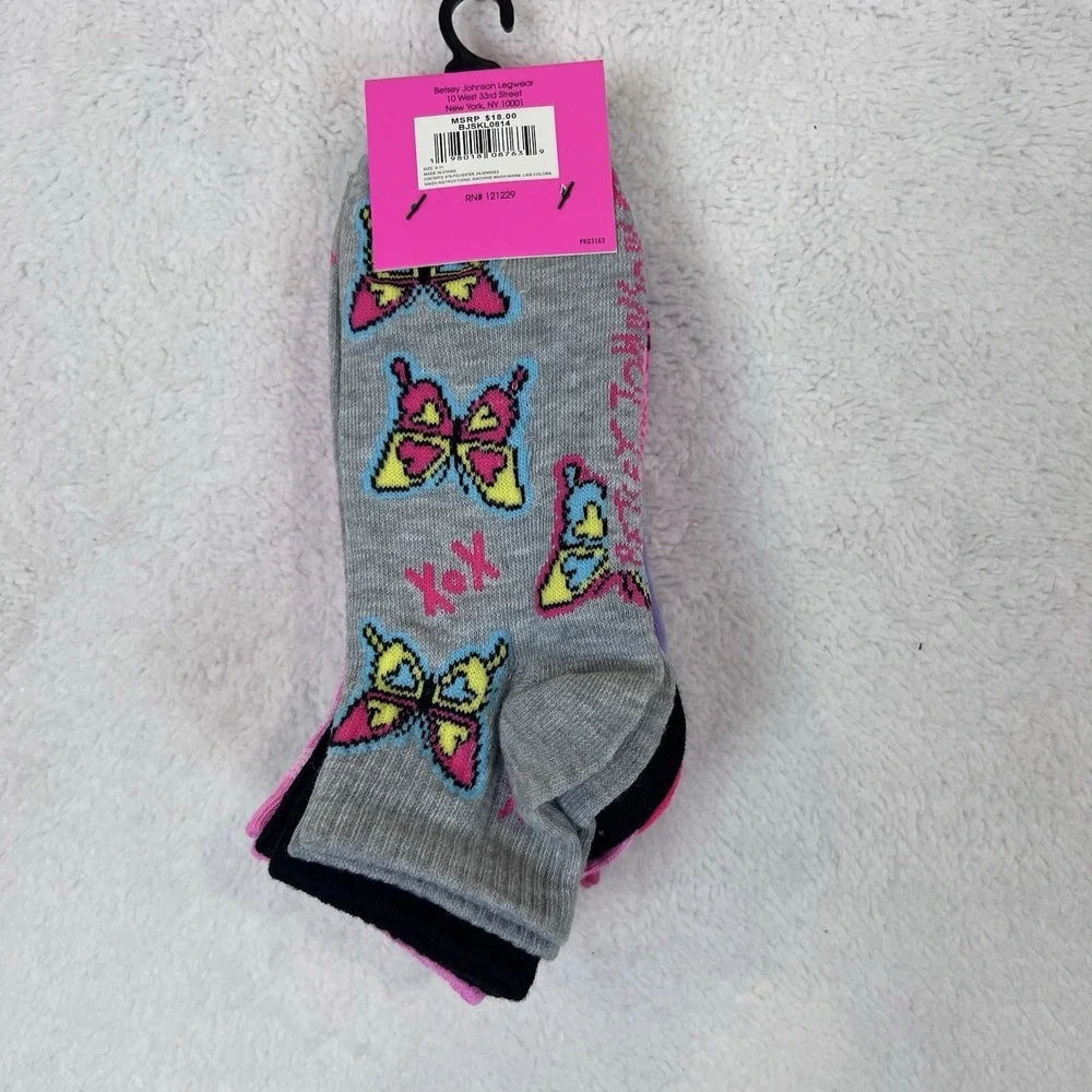 Betsey Johnson Womens Quarter Crew Socks 6 Pair Pink Purple White Gray Size 5-10